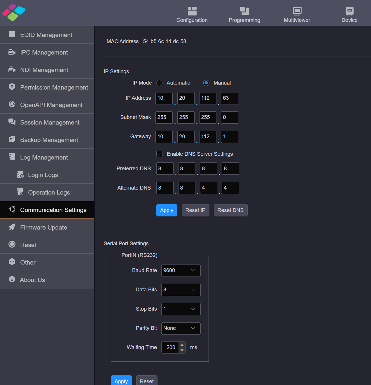 Communication Settings