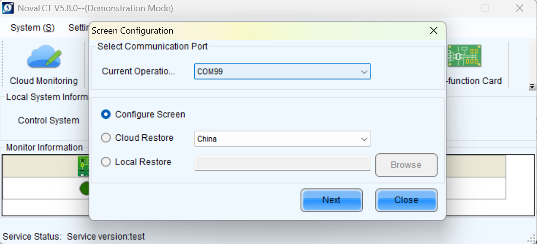 Select communication port