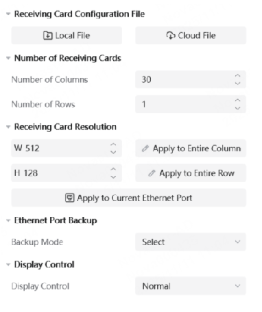 Receiving card settings