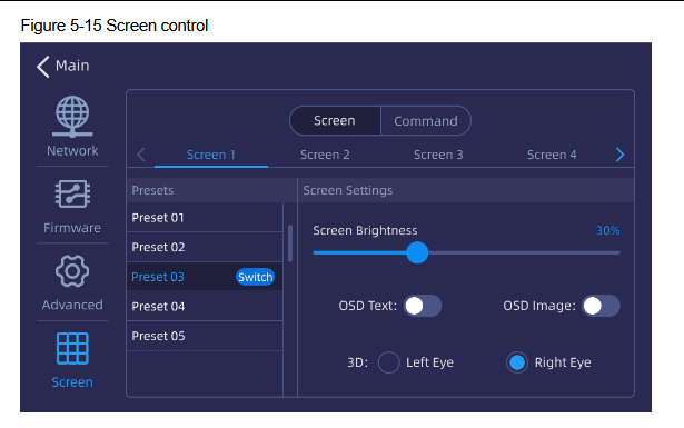 Screen control