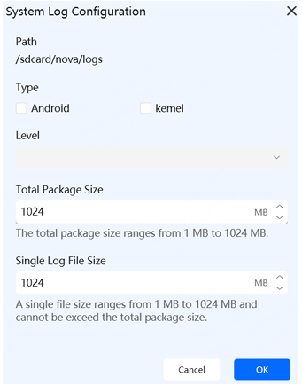 System log configuration