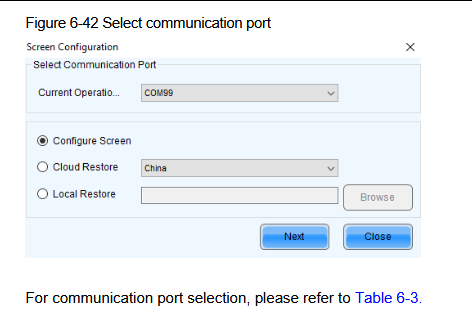 Screen Configuration window